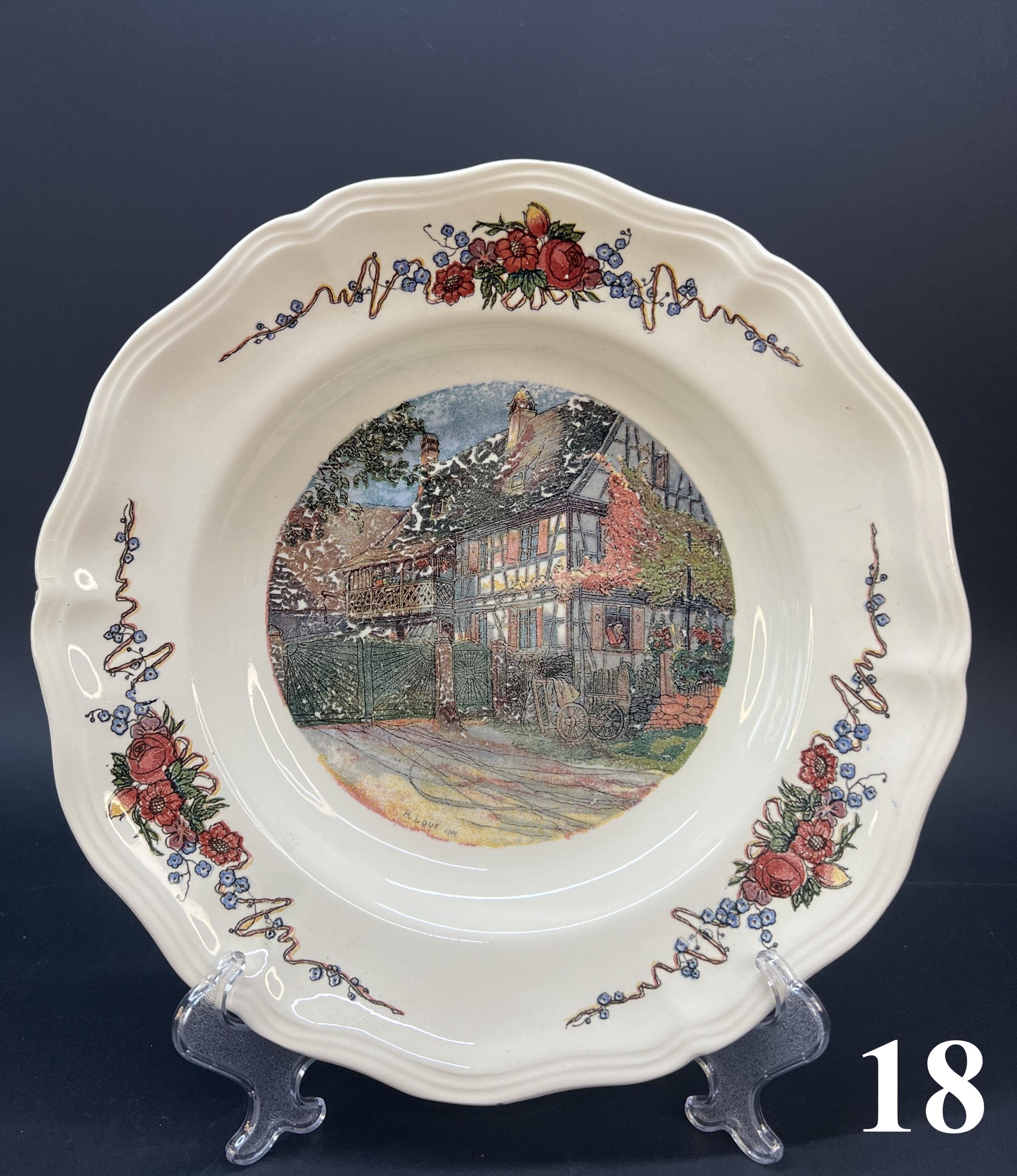 Sarreguemines Obernai Plates, French Faience, Alsace Scenes