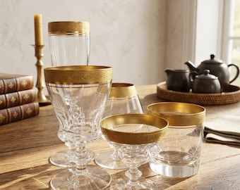 Vintage Theresienthal Mintonborte Crystal Glasses Set, 24K Gold