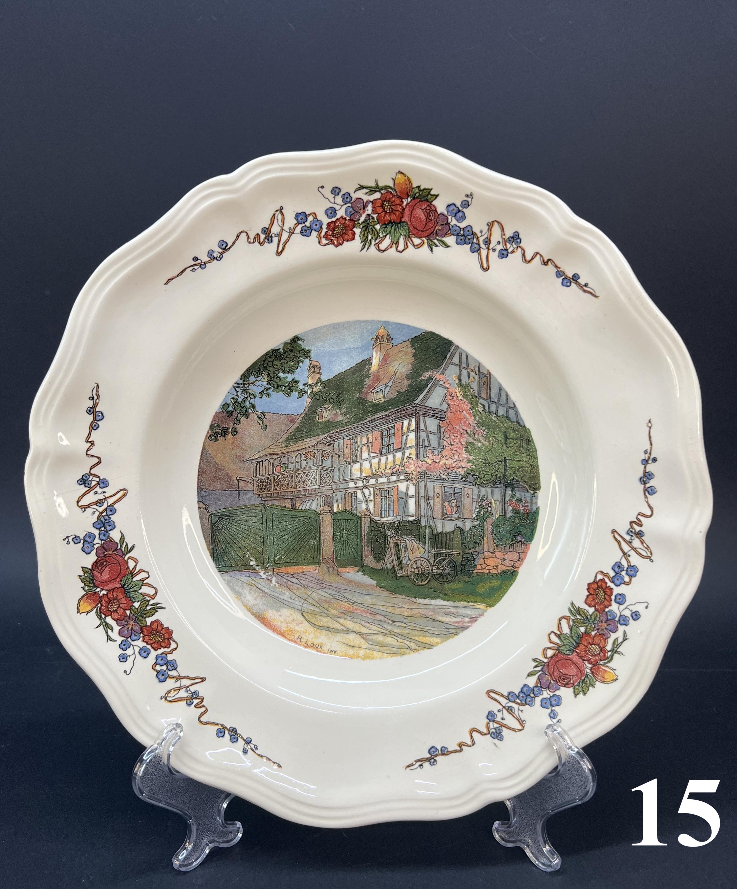 Sarreguemines Obernai Plates, French Faience, Alsace Scenes