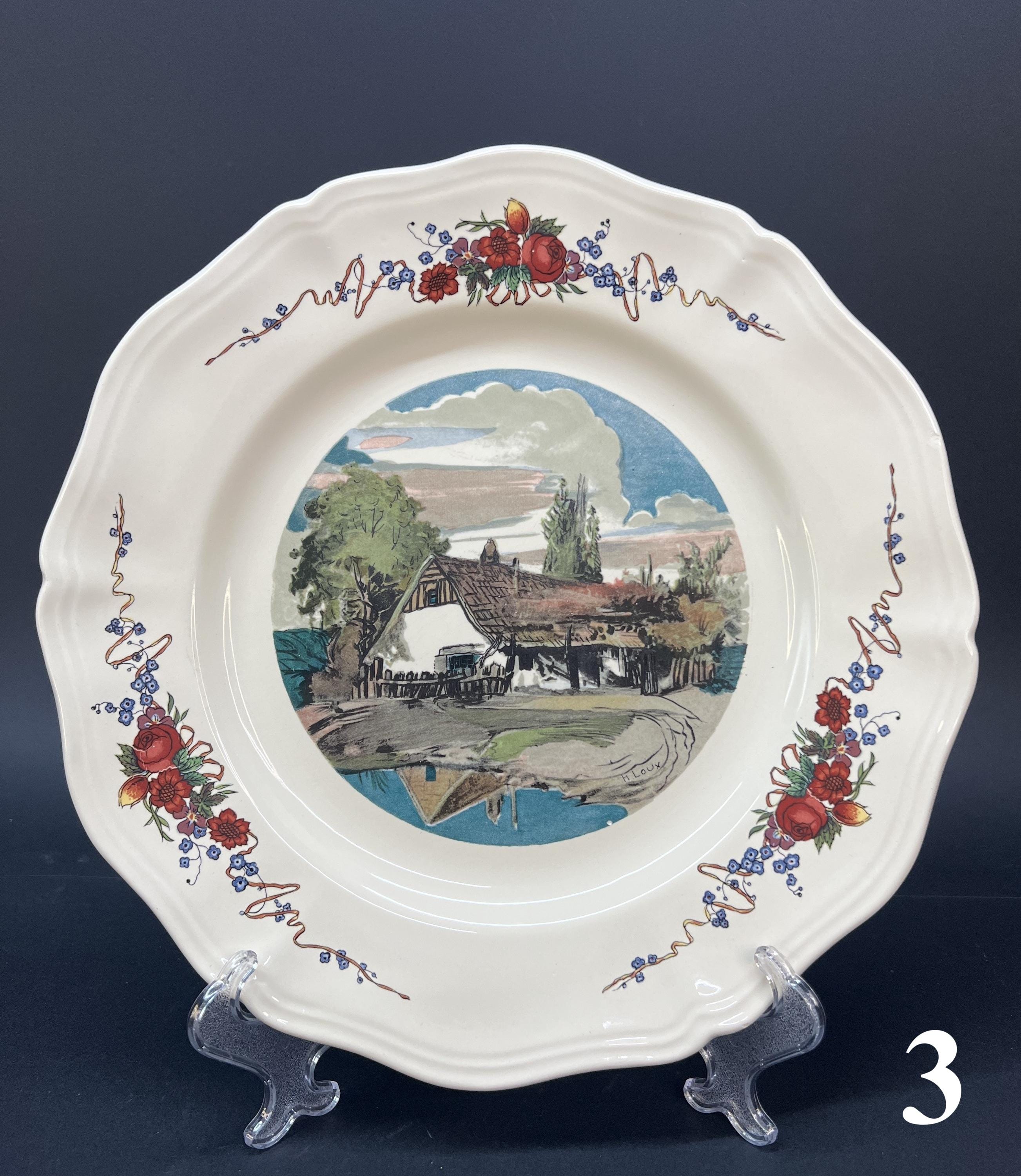 Sarreguemines Obernai Plates, French Faience, Alsace Scenes