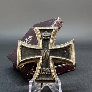 Cruz de Hierro de 1.ª Clase de la Primera Guerra Mundial, 1914, con estuche – KO Klein & Quenzer, marco de plata, condecoración alemana original, Prusia Imperial.