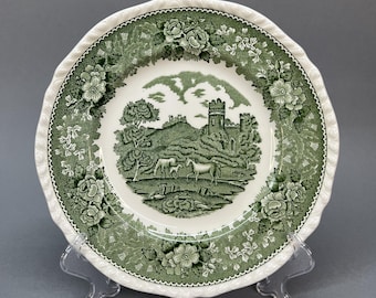Vintage tableware Adams, Staffordshire, UK, 70s ."English Scenic - Green", Ironstone, green and white pattern.