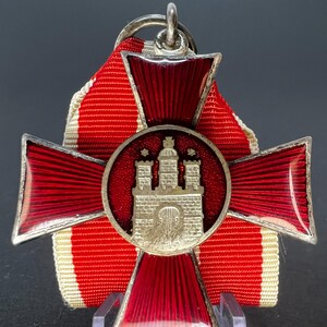 Cruz Hanseática Alemana de Hamburgo, Primera Guerra Mundial, 1914-1918, plata y esmalte, medalla militar original con cinta, premio coleccionable poco común