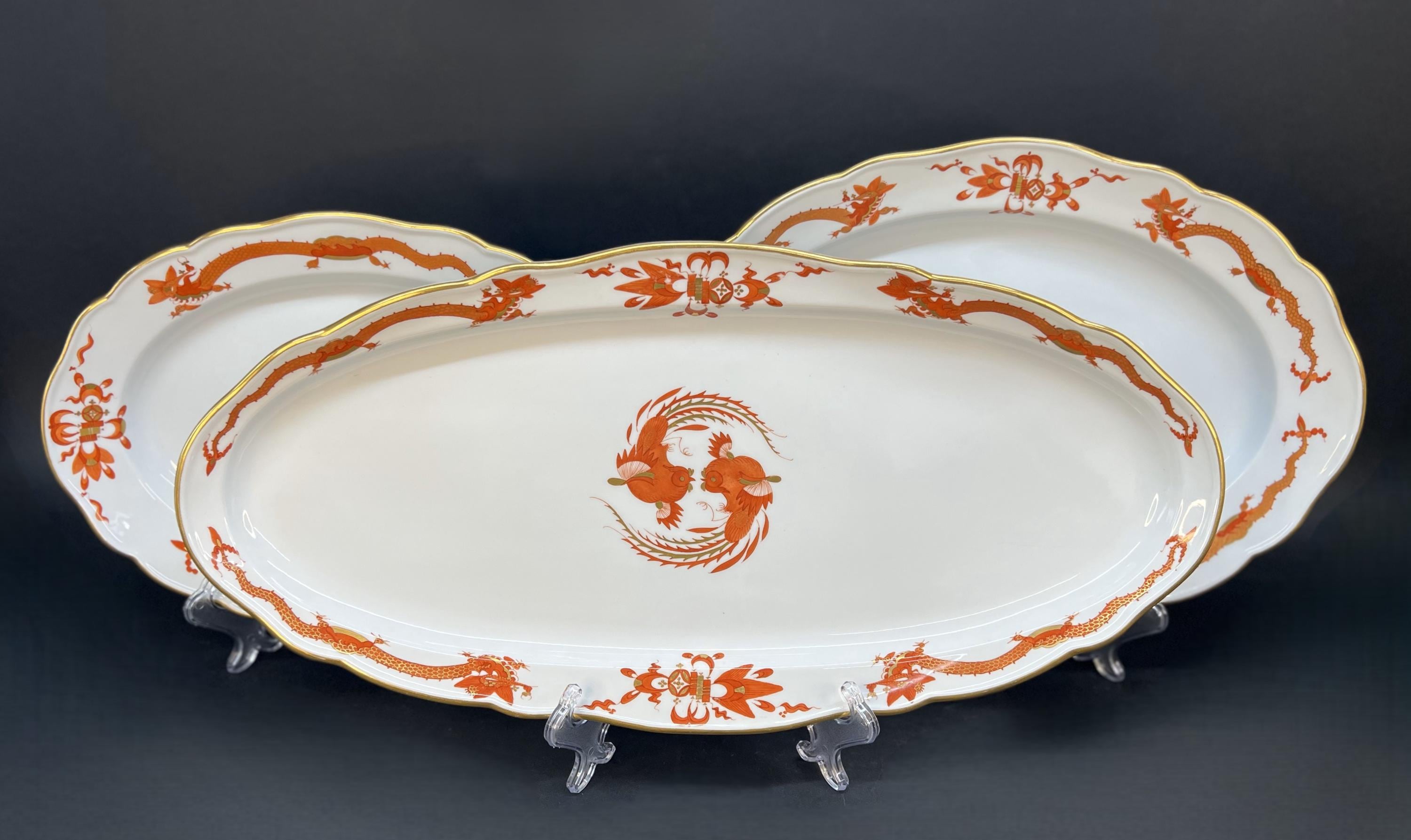 Meissen Red Dragon Oval Platters, Pfeiffer Era (1924–1933), Hand