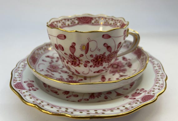 Meissen Indian Flowers, Porcelain Tea Trio (cup, Saucer, Plate