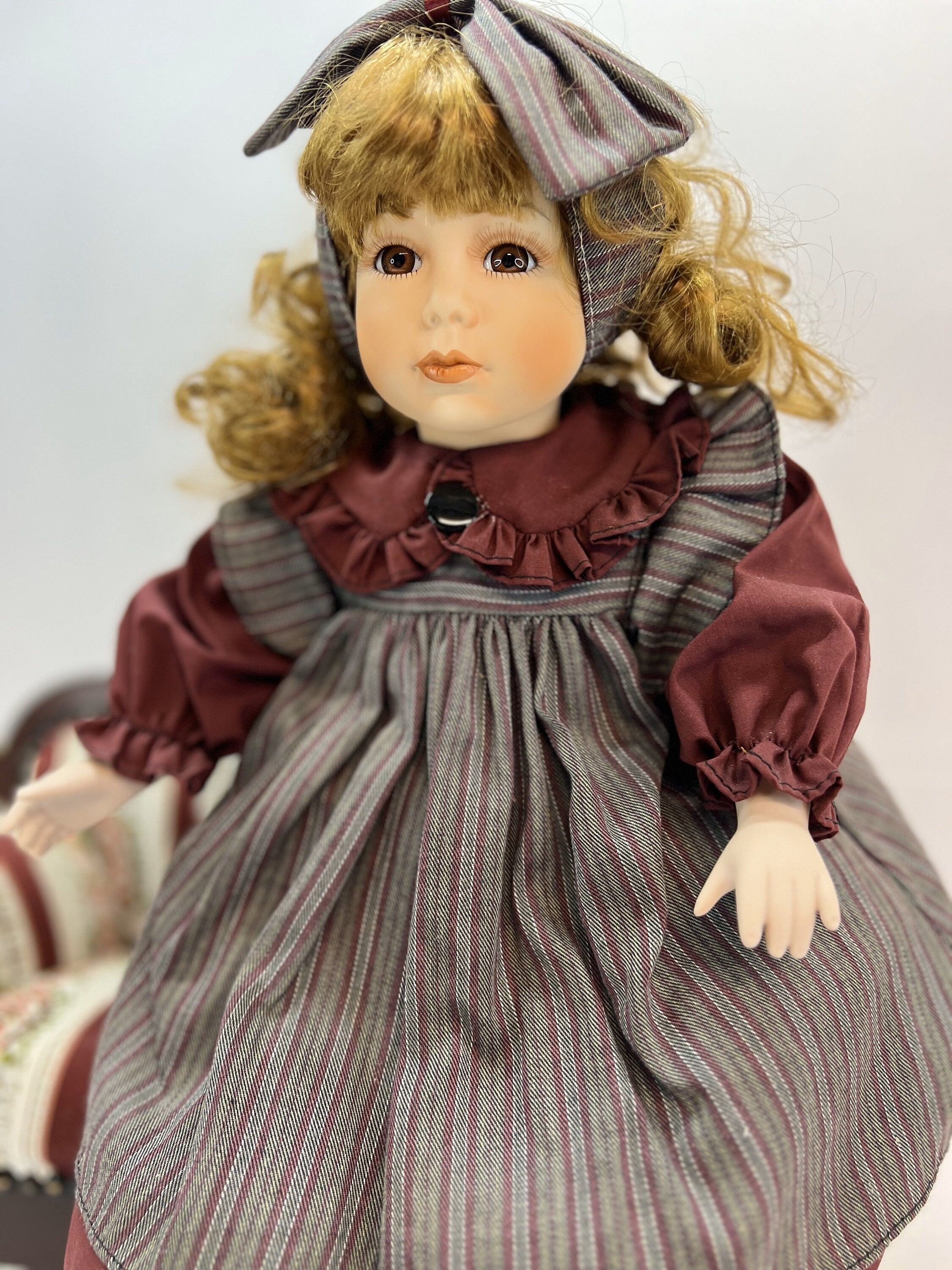 Vintage German Porcelain Doll 80s-90s, Sitting, Art Fashion Doll