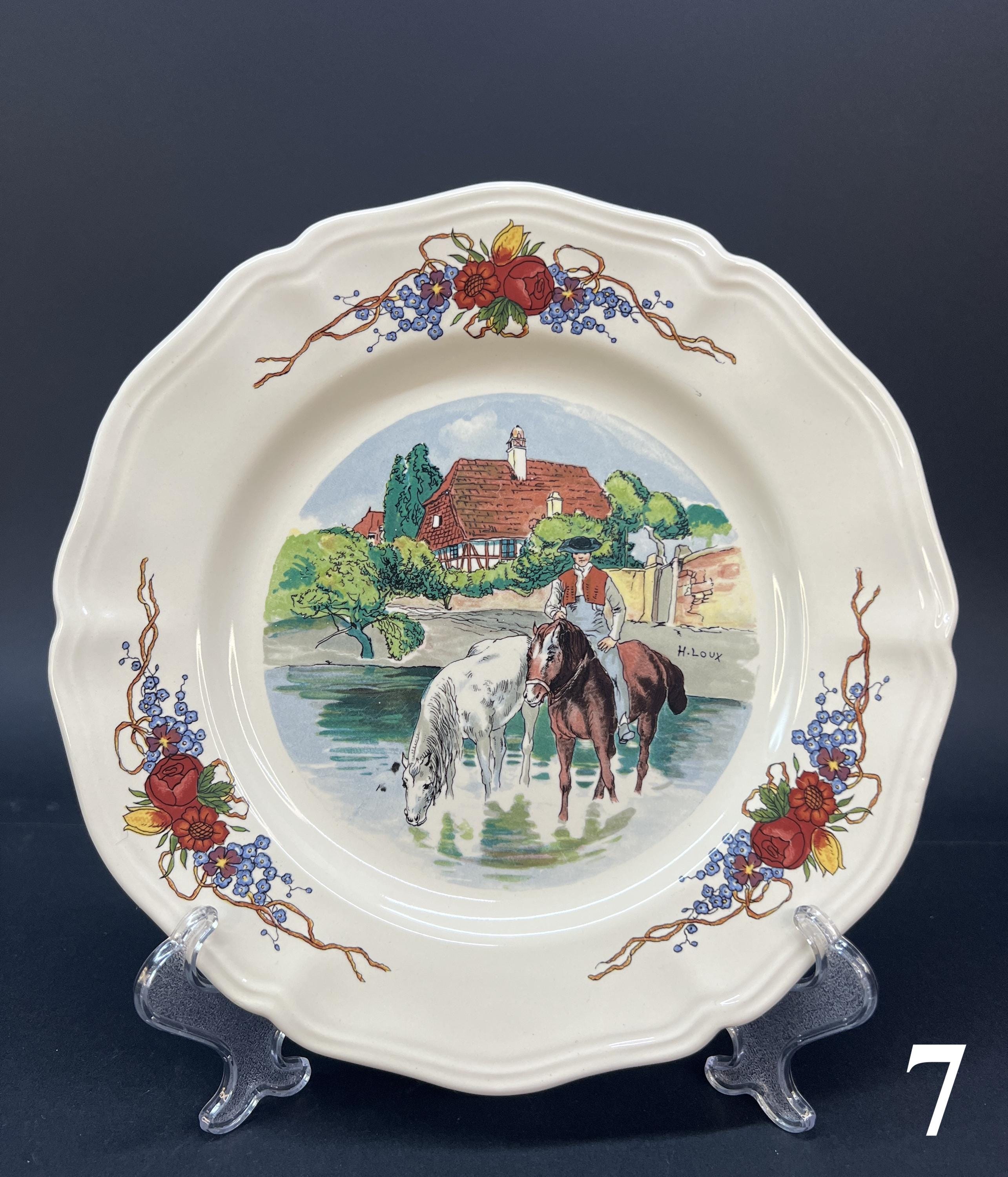 Sarreguemines ビストロプレート　フランスアンティーク　#7 Sarreguemines Obernai Plates, French Faience, Alsace Scenes