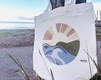 beach themed tote bag, "stay wild"