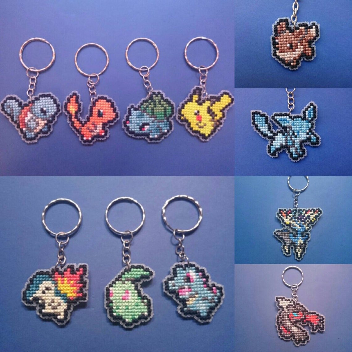 Pokemon cross stitch inspired double sided key chain keychain. Etsy
