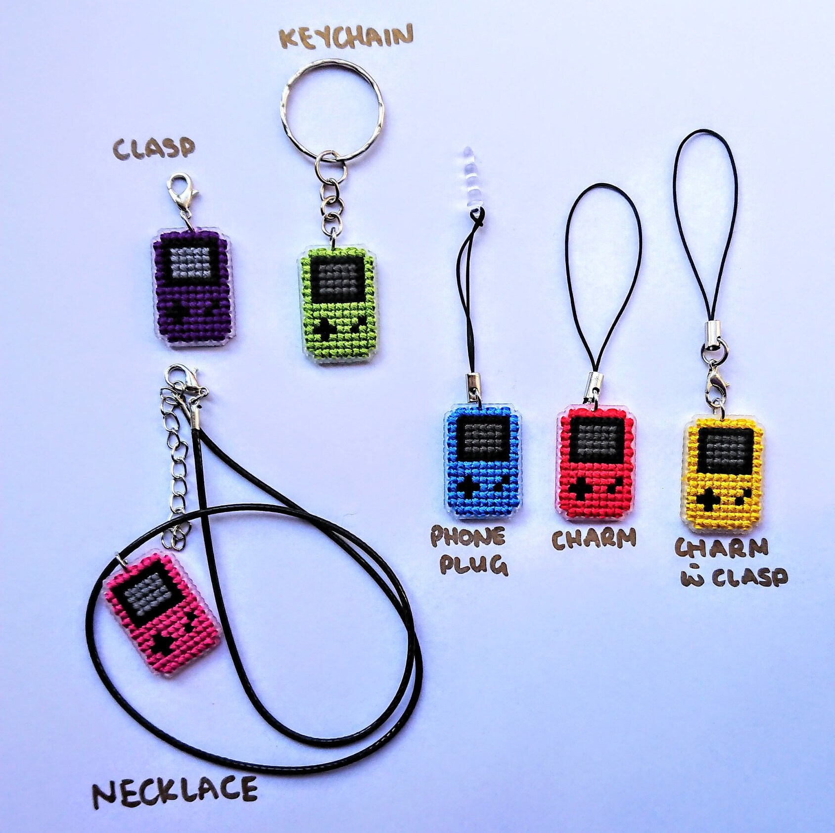 Pusheen unicorn Keychain cross stitch inspired double sided Etsy