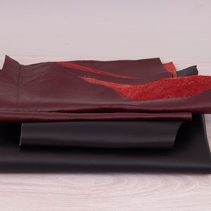 Leather pieces, Red&Black 450gr. (1lb) For shoe making, slipper sole and DIY projects.