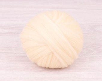 Natural ivory color 24mic Merino Wool Tops 50g(1.76oz) For needle felting, wet felting, spinning, roving for felting.