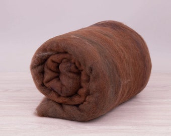 BrownCake 20mic, wool / viscose carded multi-color,  1.77oz (50gr) Felting wool, for spinning and needle felting.