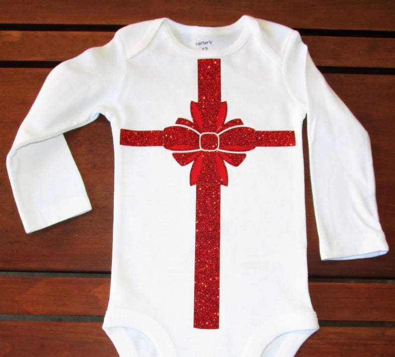 Christmas Present Glitter Bow Baby Onesie Baby Shower Gift Christmas Baby Onesie