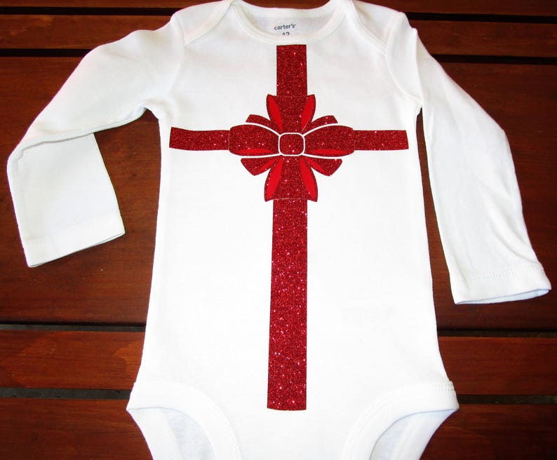 Christmas Present Glitter Bow Baby Onesie Baby Shower Gift Christmas Baby Onesie