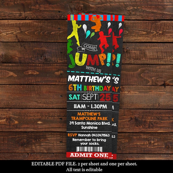 ticket jump invitation for boy jump party invitations bounce