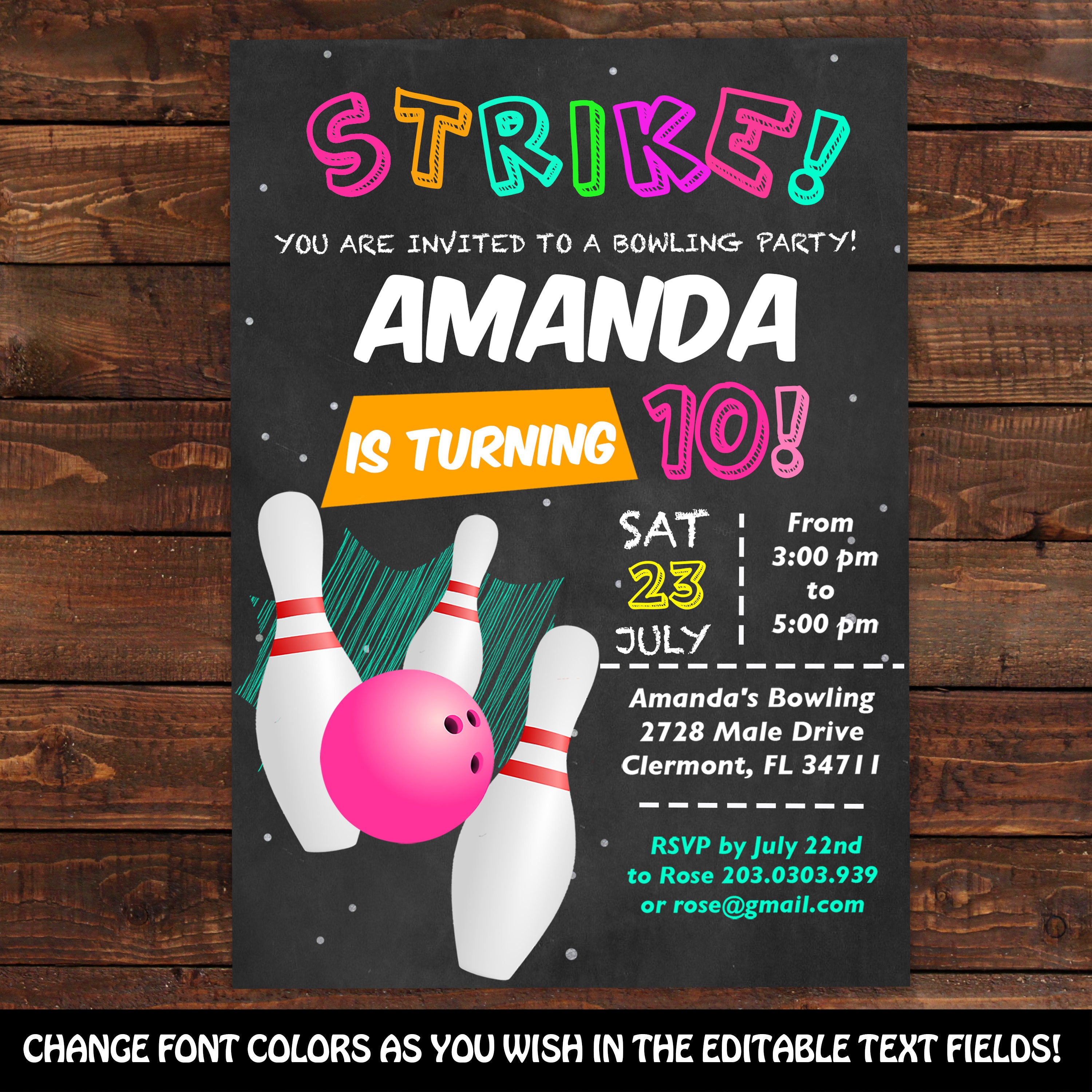 bowling girl invitation bowling birthday party invitation etsy