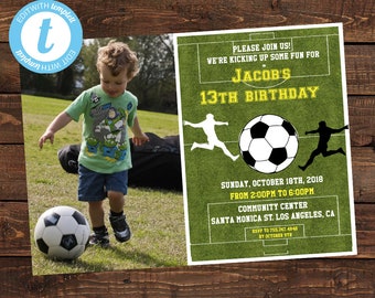 Soccer Photo Birthday Invitation - Soccer Birthday Invitations Boy's - Party Football Invites - Soccer Instant Download - Templett
