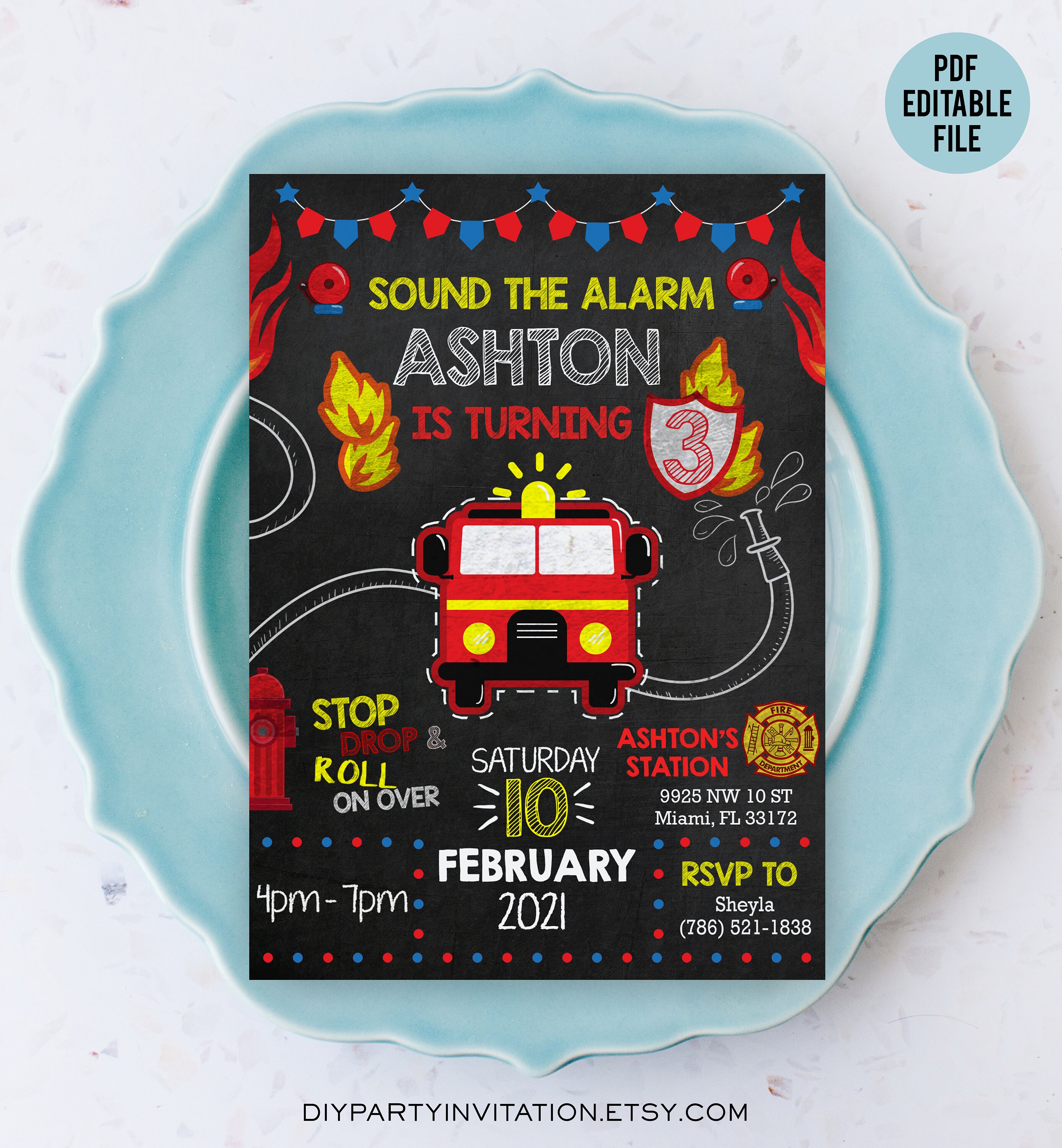 Paper Paper & Party Supplies Fire Engine Party Fire Truck Invitation ...