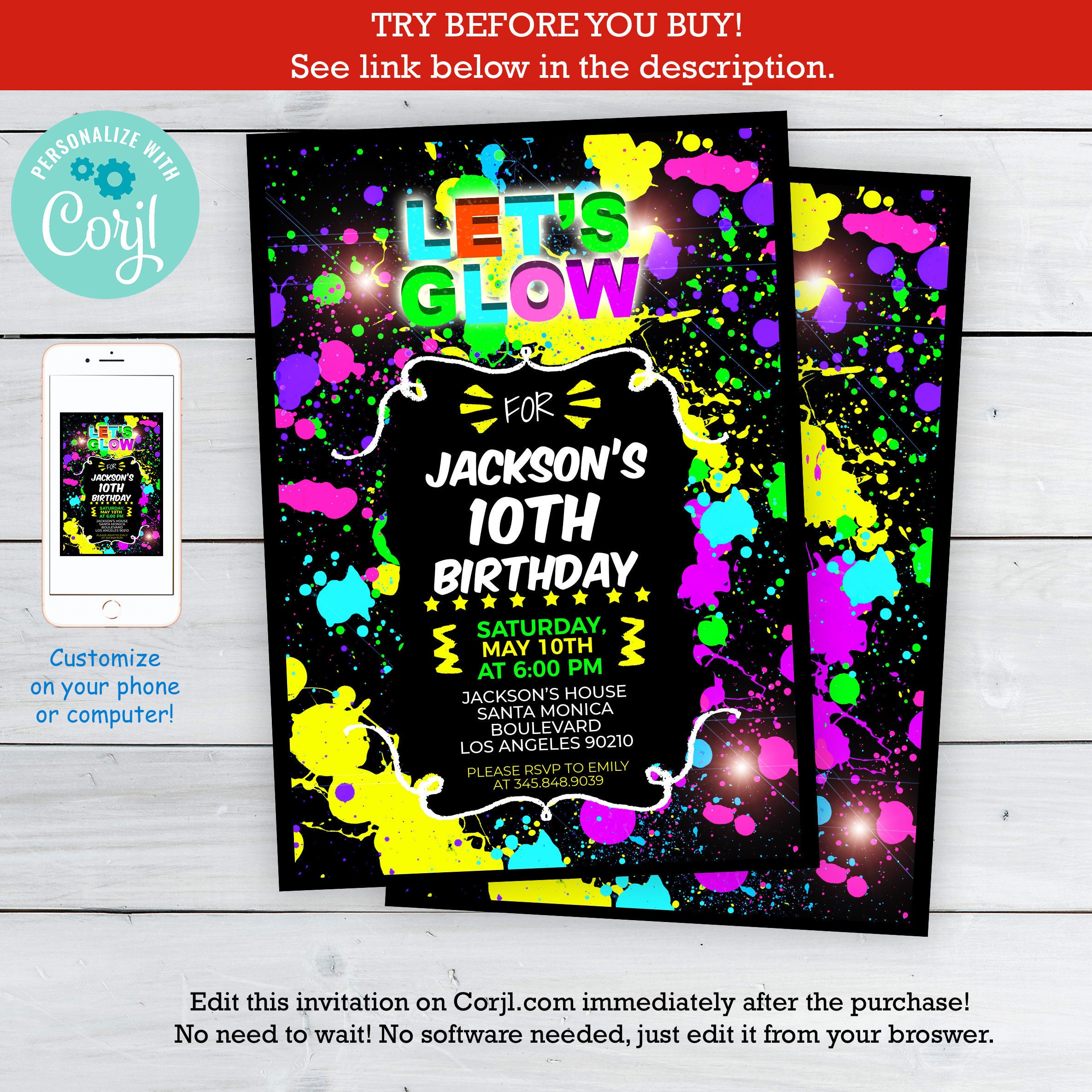 Glow in the dark invitations DIY Glow party invitations Etsy