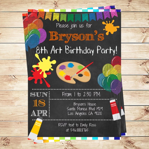 Painting Arts Kids Birthday Party Invitations Printable Art Paint
