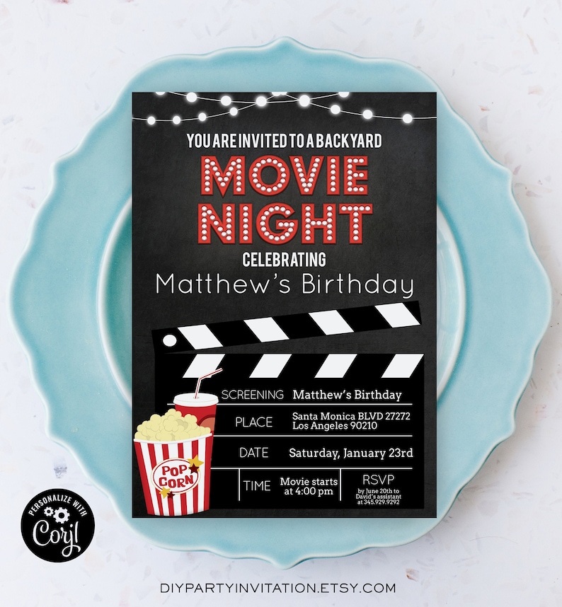 Printable Backyard Movie Night Party Invitation Movie Night Etsy