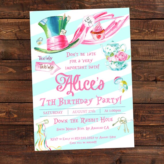 Alice In Wonderland Birthday Invitations Alice Tea Party