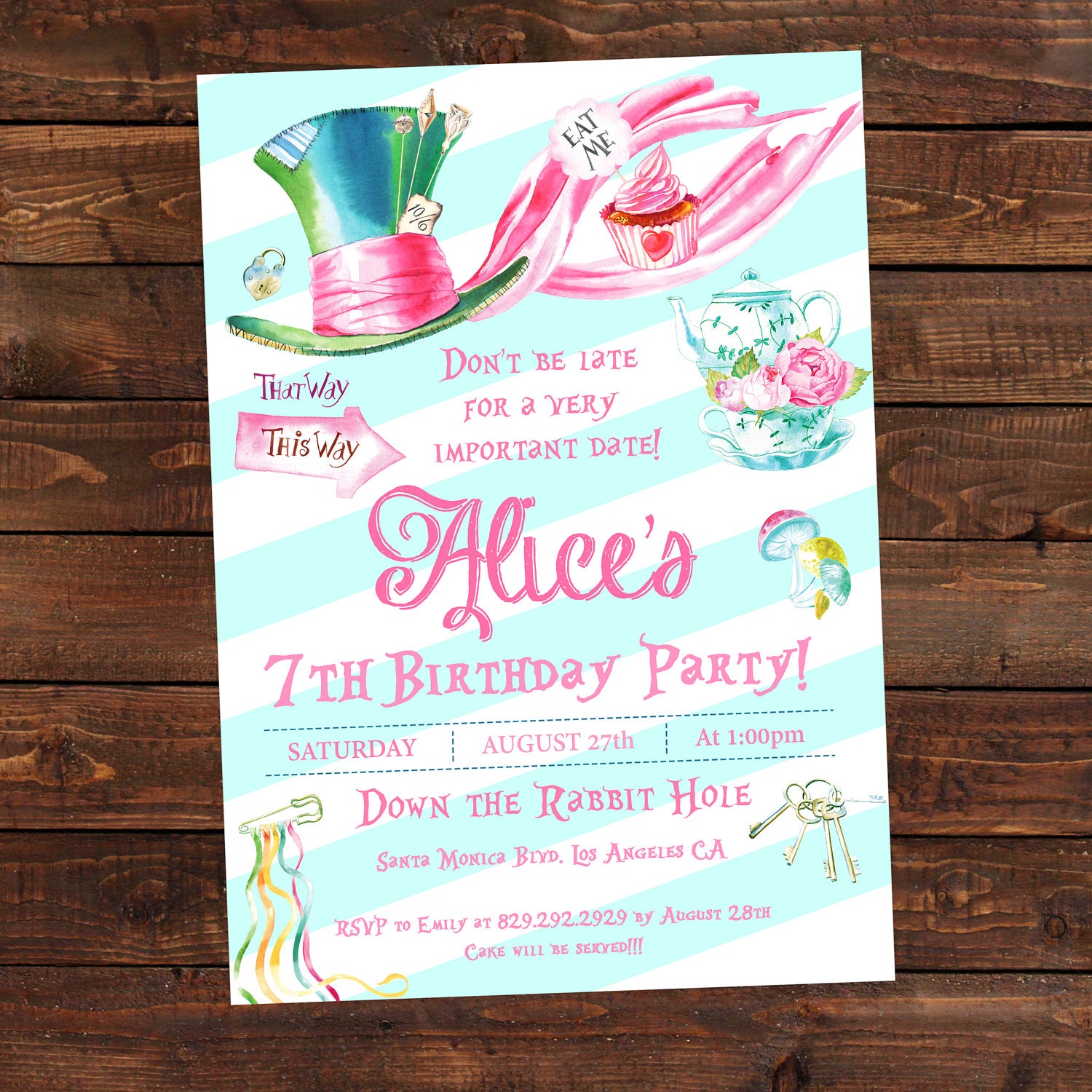Alice in Wonderland Birthday Invitations Alice Tea Party Etsy