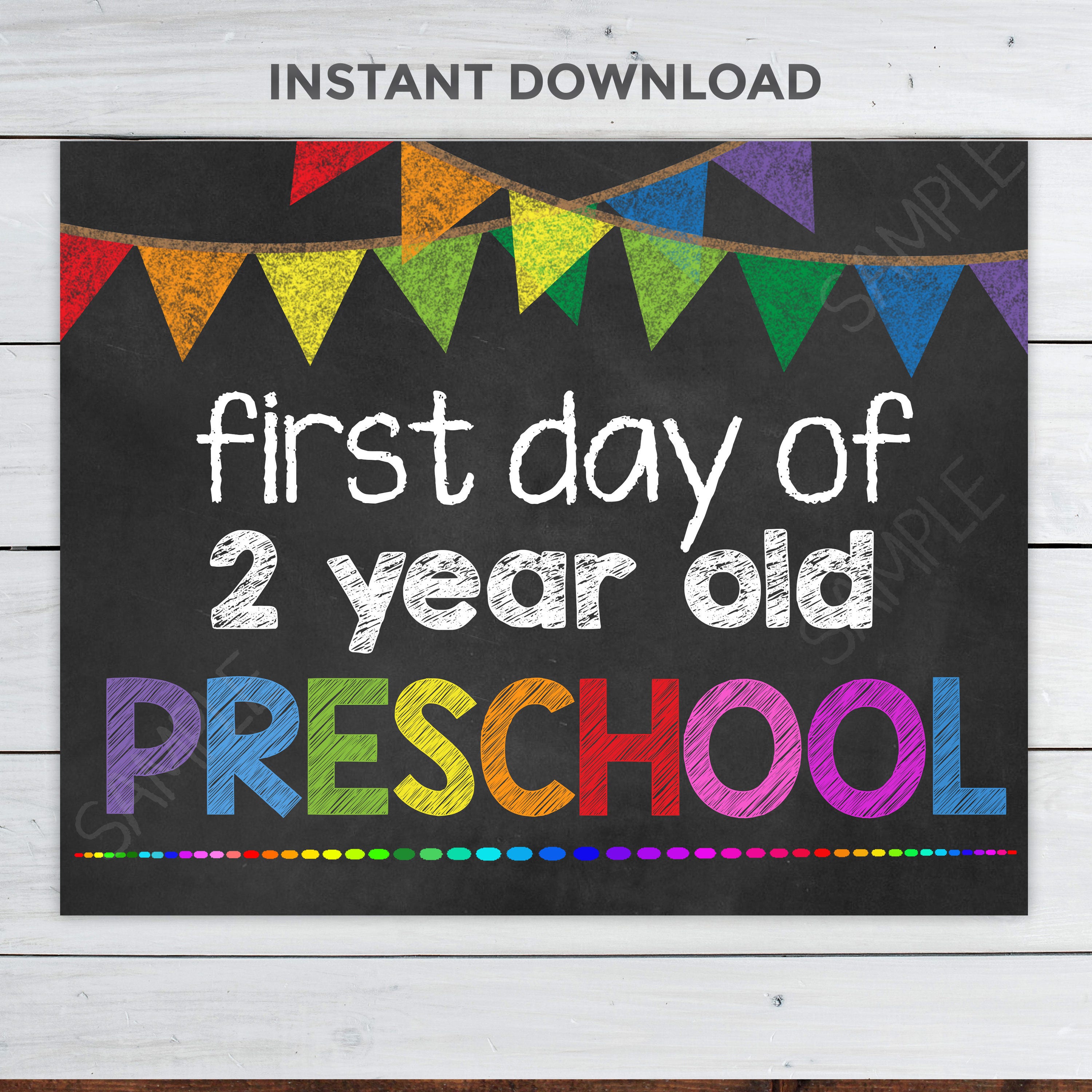 First day of 2 year preschool sign Chalkboard Sign First Day Etsy