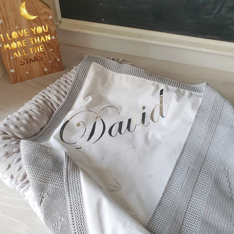 Grey Knitted Crown Baby Blanket Personalized Swaddle Blanket Etsy