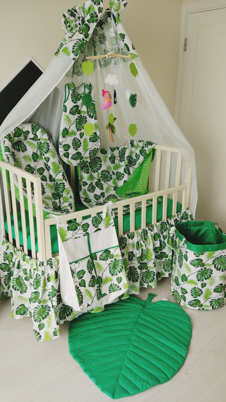 Monstera leaf crib bedding set tropical nursery baby bedding Etsy