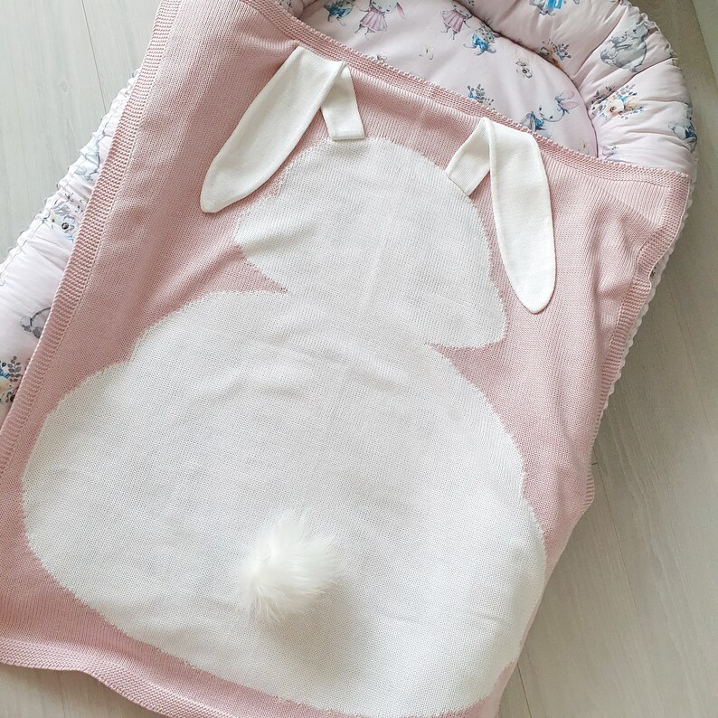 Bunny knitted baby blanket Blanket with ears and tail Rabbit Etsy