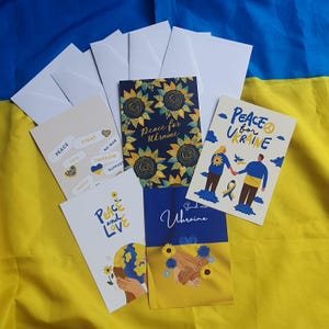 Oekraïense ansichtkaarten Wenskaarten met envelop Stand met Oekraïne Blauw en geel Steun Oekraïne Vrede en liefde Zonnebloemen print A6