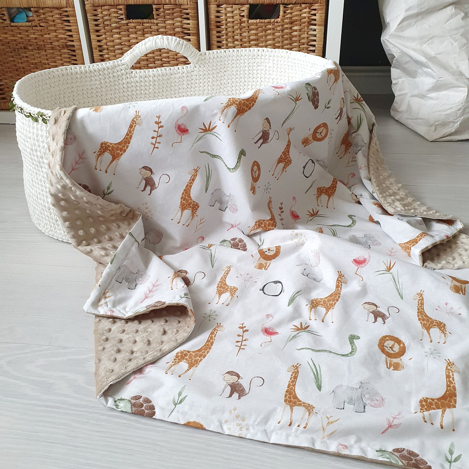 Safari animals print baby blanket Blanket for moses basket Etsy