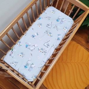 Set of 2 sheets Rabbit&#39;s family baby crib sheet Gray cotton cradle sheet Cute bunnies crib bedding Little Rabbit print Baby rabbit shower