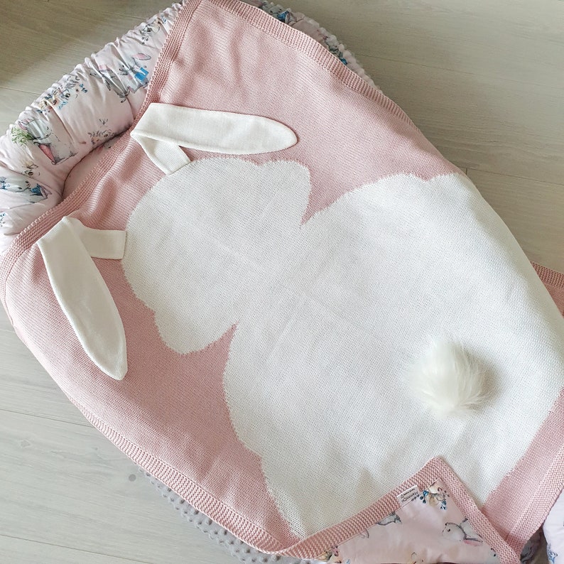 Bunny knitted baby blanket Blanket with ears and tail Rabbit Etsy