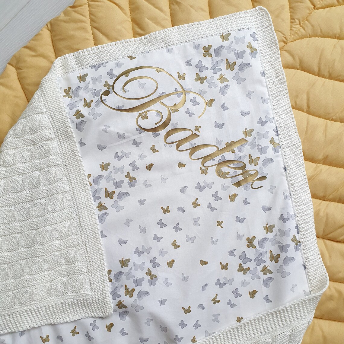 Baptism Baby Blanket White and Gold Swaddle Christening Gift Etsy