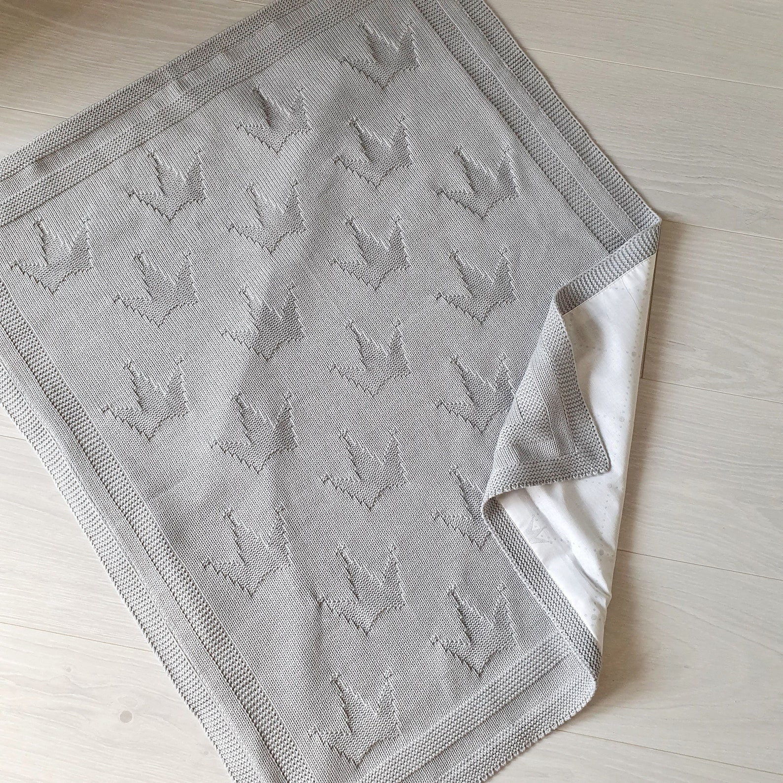 Grey Knitted Crown Baby Blanket Personalized Swaddle Blanket Etsy