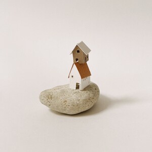 Beach Houses handmade paper house on rock ornament image 1