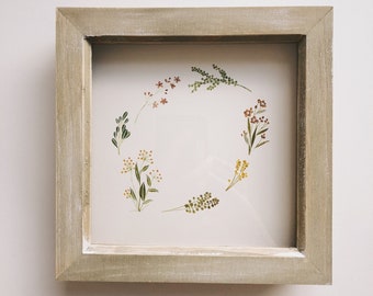 framed original painting - botanical summer wreath