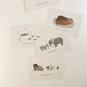 A Little Home set of 5 assorted animal postcards and envelopes