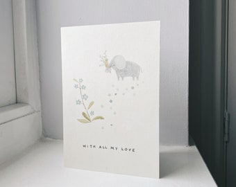 With all my love Elephant Forget Me Nots a6 greeting card