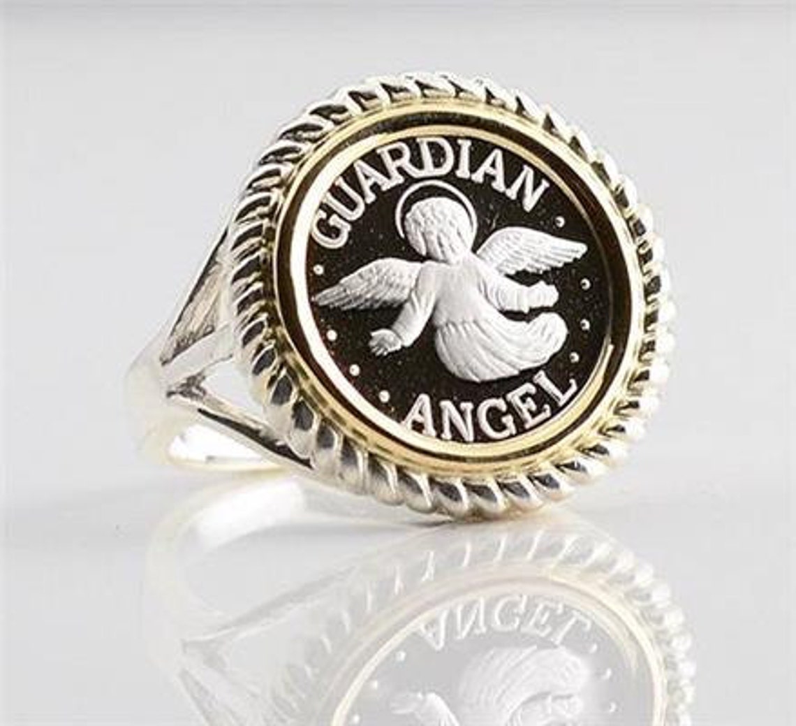 Pure .999 Silver Guardian Angel Coin In Sterling Silver & 14kt Etsy