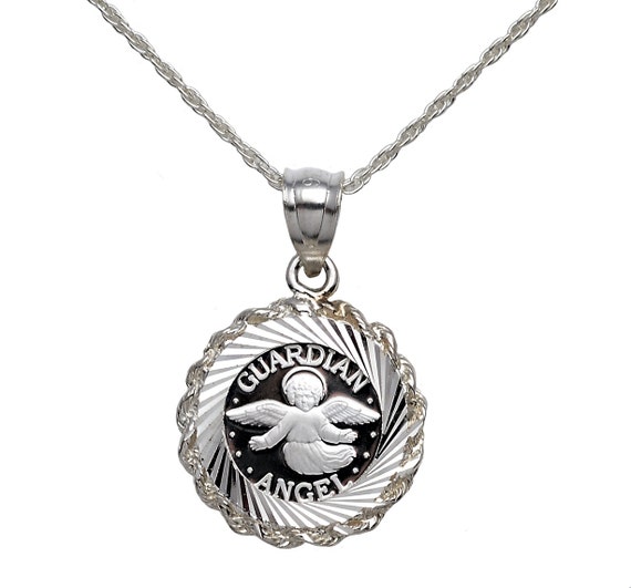 Pure 999 Silver Guardian Angel Coin In Sterling - Diamond Guardian Angel Pendant Pure 999 Silver Guardian Angel Coin In Sterling - Diamond Guardian Angel Pendant