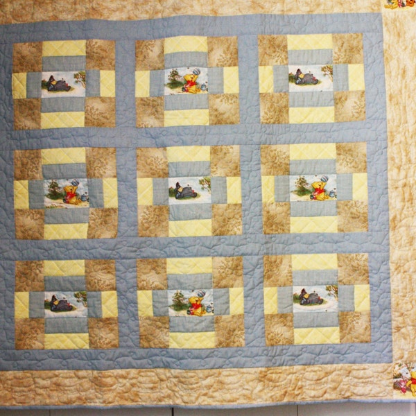 Handmade Baby Quilt Winnie the Pooh and Eeyor , Unique Baby Gift, Quilted Baby Blanket, Quilted Baby Blanket, Quilted Blanket