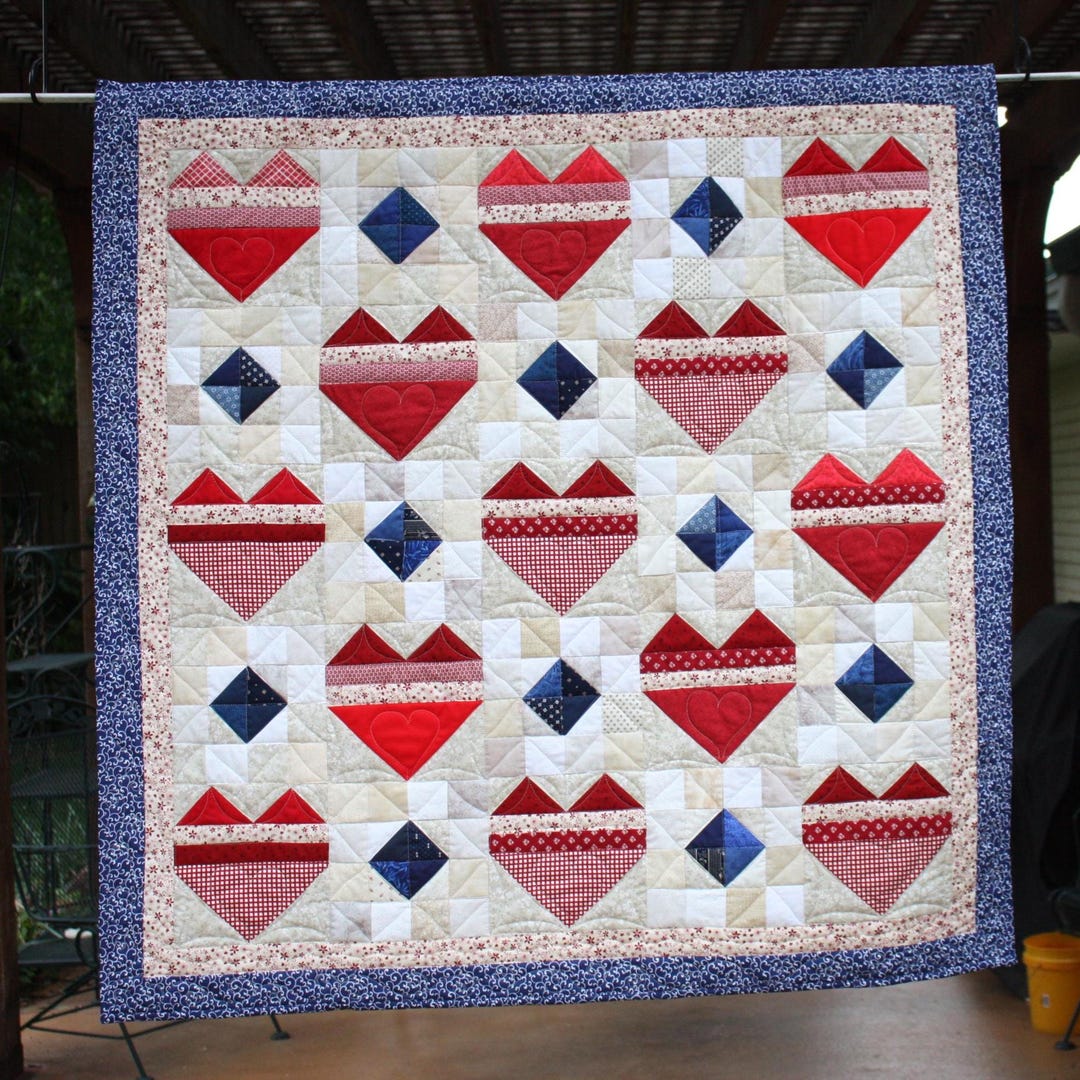 Quilted Heart Wall Hanging 45" X45", Red White and Blue Door Hanger - Etsy