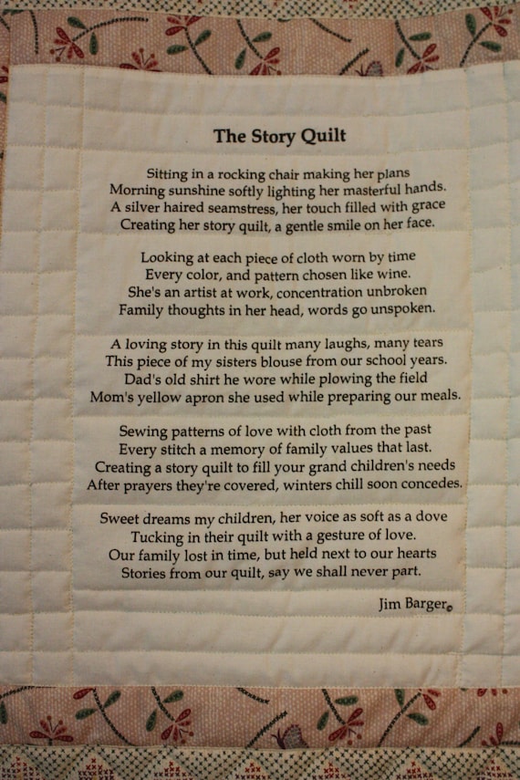 The Story Quilt Quilt Block Printed on Muslin Poem Etsy