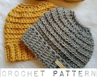 PATTERN ONLY, The Honey Bun Hat, crochet pattern, messy bun hat, ponytail hat, crochet hat pattern