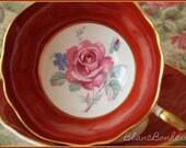 Paragon, England Double warrant tea cup saucer with large rose