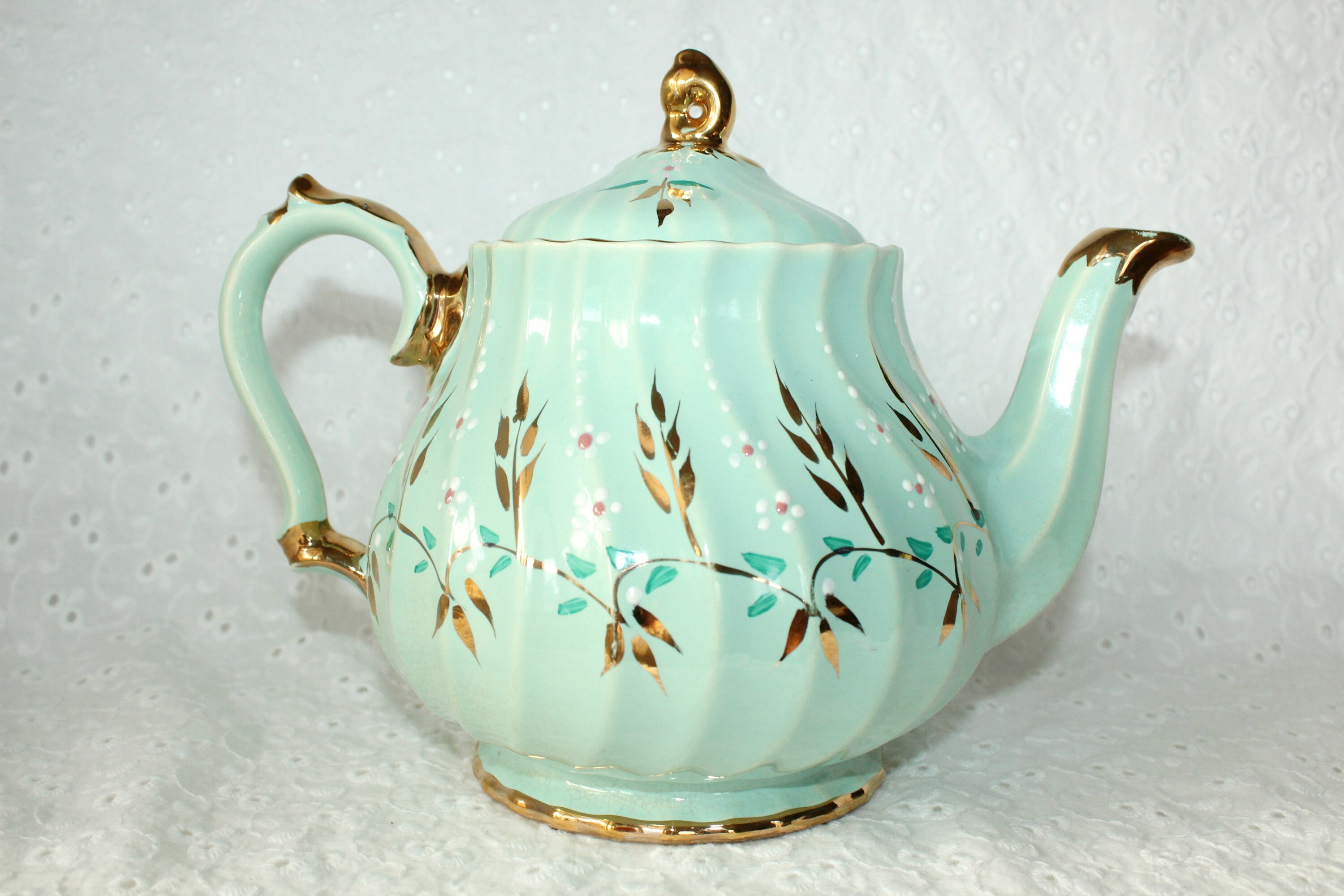 Sadler England Green teapot with hand painted flowers and Etsy